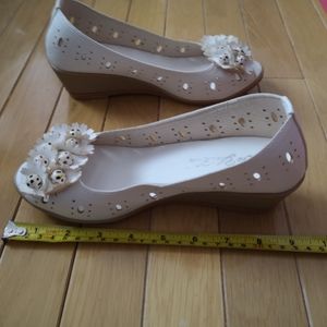 Flower floral peep toe wedges